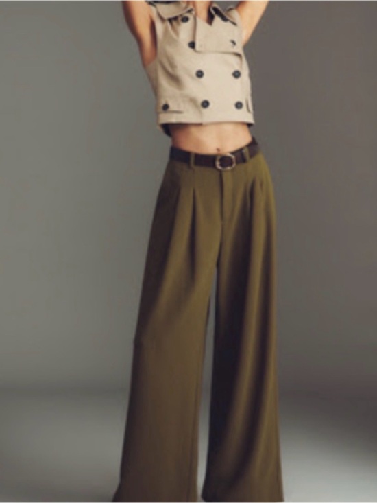 Maeve Pants - Maeve The Avery Wide Leg Pleated Trousers Olive Green Size M